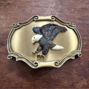 Vintage Raintree Bald Eagle Brass Belt Buckle 70s Wildlife Bird Granola Hippie